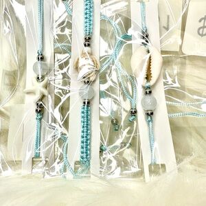 Set of 3 Turquoise and Silver Shell Charm Bracelet Set